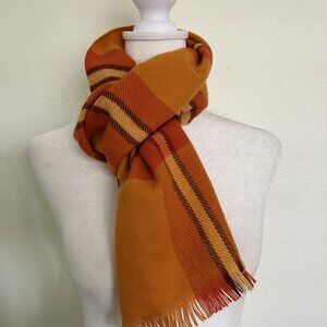 Barneys New York Scarf Plaid Orange Shades Raw Hem OS Unisex Soft
